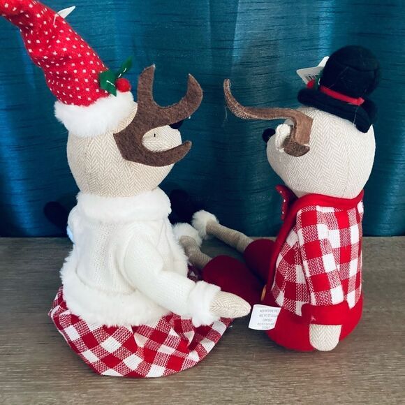 Farmhouse Christmas Reindeer Pair Plush Holiday Decor - Picture 4 of 5
